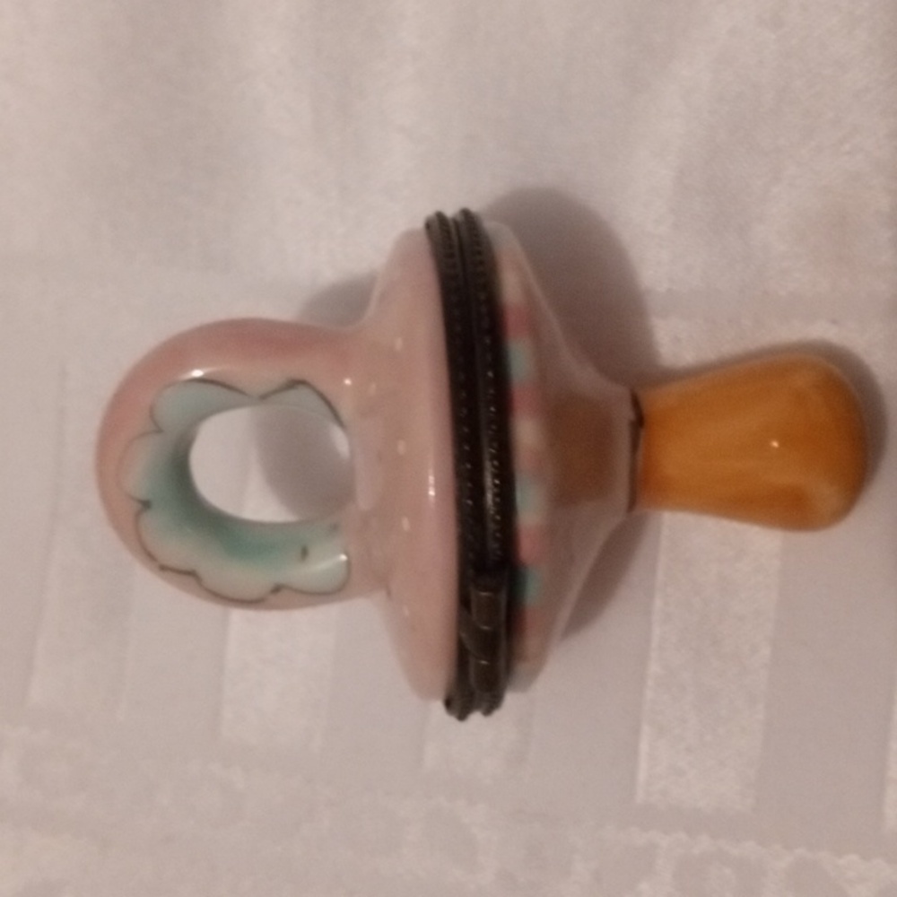Porcelain Baby Soother  Trinket Box with Pastel Accents